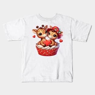 Valentine Giraffe Couple In A Cupcake Kids T-Shirt